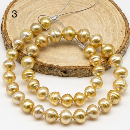 10-12mm Golden South Sea Pearl with High Luster and Natural Color Pearls, for Jewelry Making, Full Strand, SKU # 3245GS