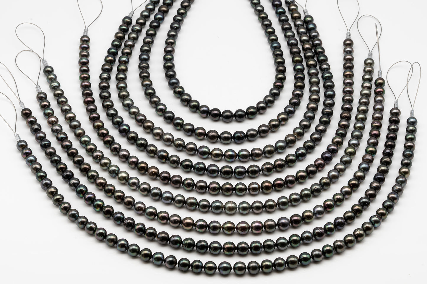 8-9mm Tahitian Pearl in Full Strand, Natural Colors , Temporarily Strung Black Pearls for Jewelry Making, SKU # 3246TH