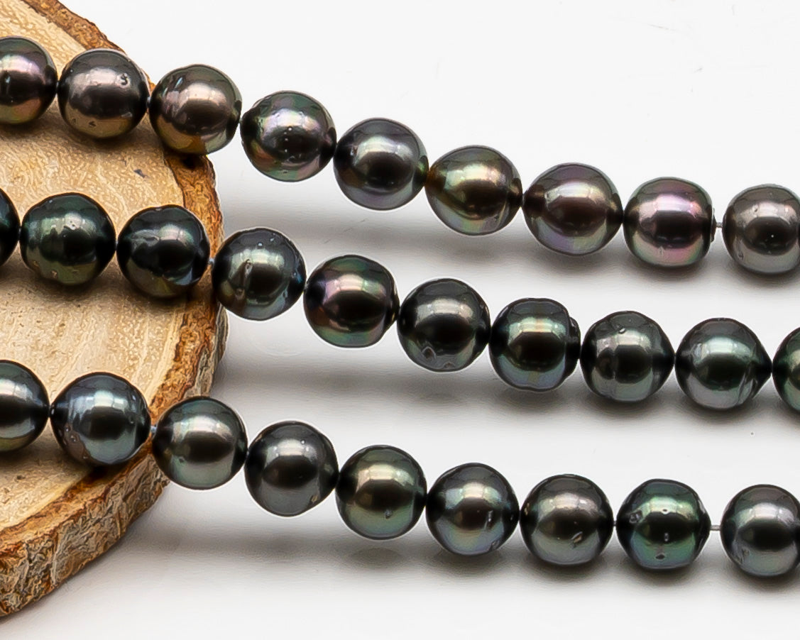 8-9mm Tahitian Pearl in Full Strand, Natural Colors , Temporarily Strung Black Pearls for Jewelry Making, SKU # 3246TH