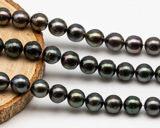 8-9mm Tahitian Pearl in Full Strand, Natural Colors , Temporarily Strung Black Pearls for Jewelry Making, SKU # 3246TH