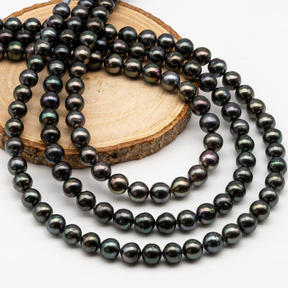 8-9mm Tahitian Pearl in Full Strand, Natural Colors , Temporarily Strung Black Pearls for Jewelry Making, SKU # 3246TH