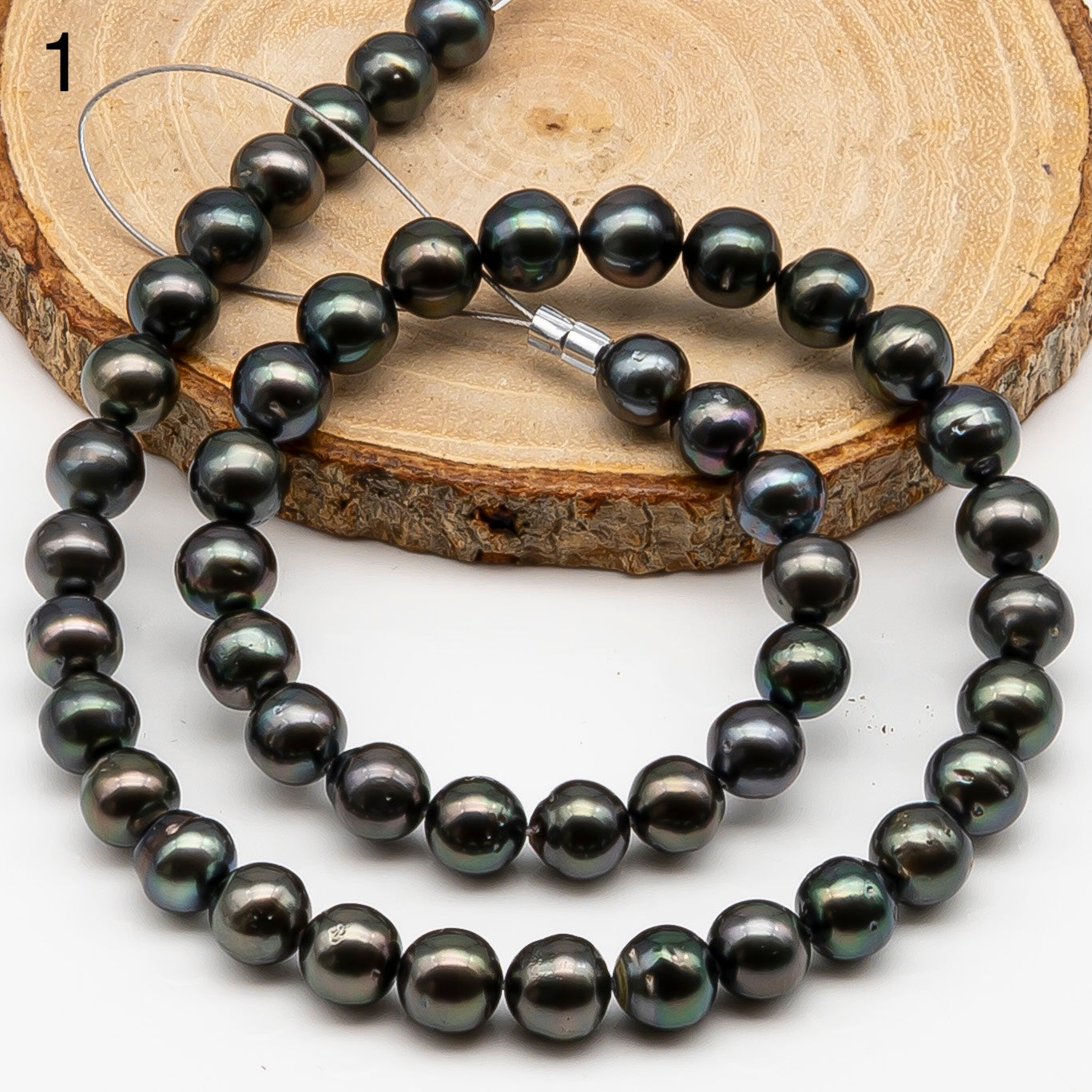 8-9mm Tahitian Pearl in Full Strand, Natural Colors , Temporarily Strung Black Pearls for Jewelry Making, SKU # 3246TH