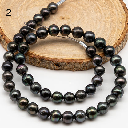 8-9mm Tahitian Pearl in Full Strand, Natural Colors , Temporarily Strung Black Pearls for Jewelry Making, SKU # 3246TH