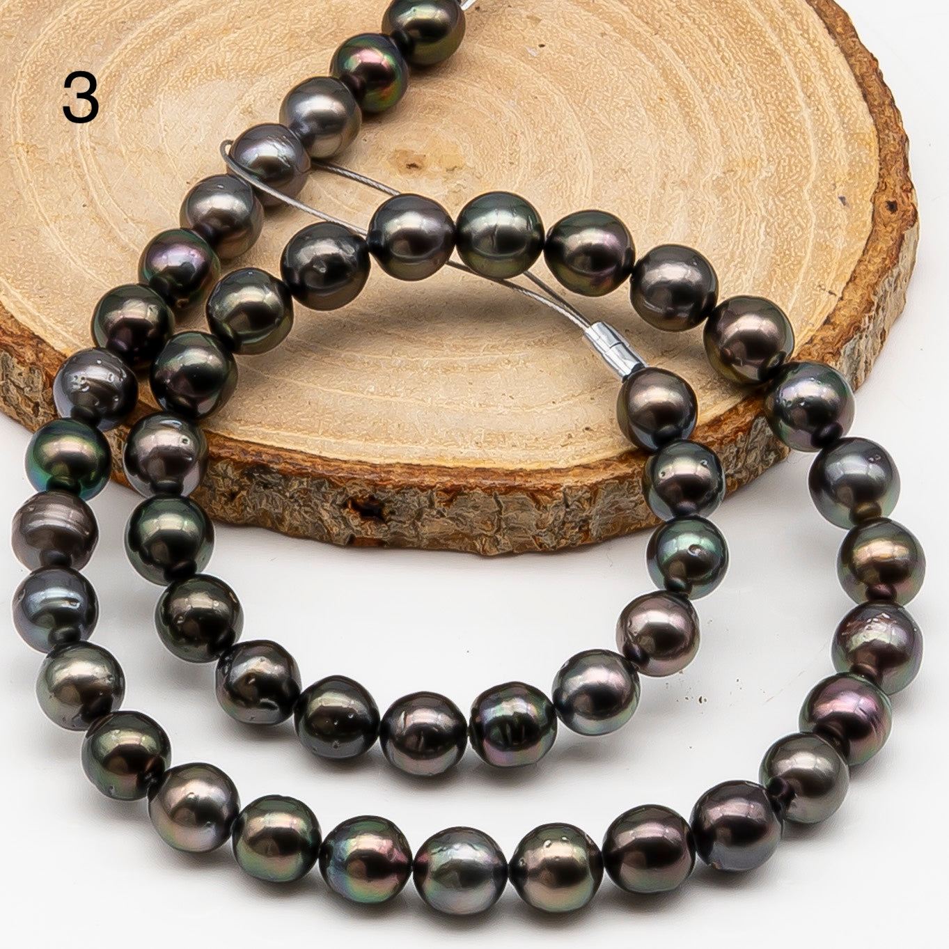 8-9mm Tahitian Pearl in Full Strand, Natural Colors , Temporarily Strung Black Pearls for Jewelry Making, SKU # 3246TH
