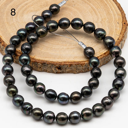 8-9mm Tahitian Pearl in Full Strand, Natural Colors , Temporarily Strung Black Pearls for Jewelry Making, SKU # 3246TH