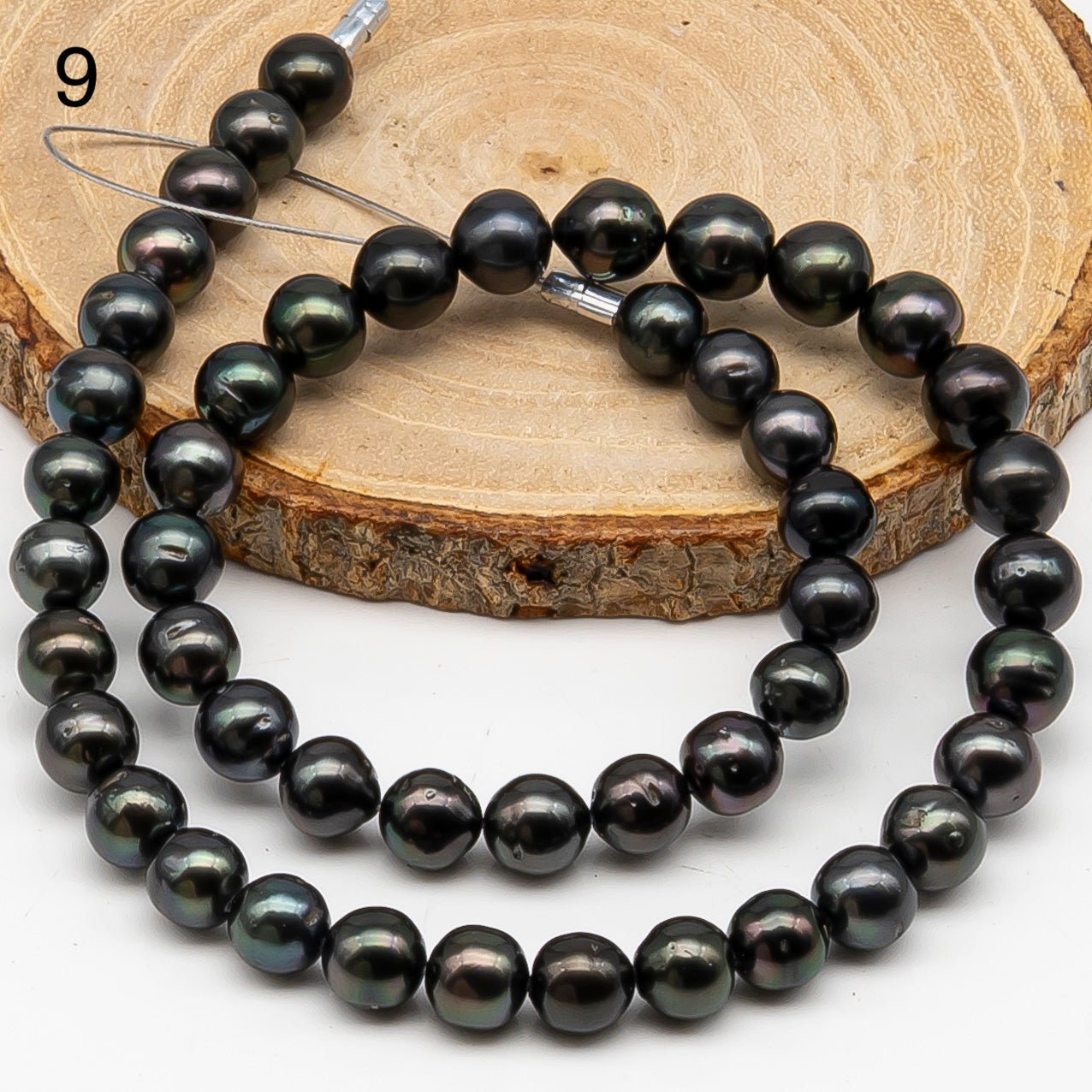 8-9mm Tahitian Pearl in Full Strand, Natural Colors , Temporarily Strung Black Pearls for Jewelry Making, SKU # 3246TH