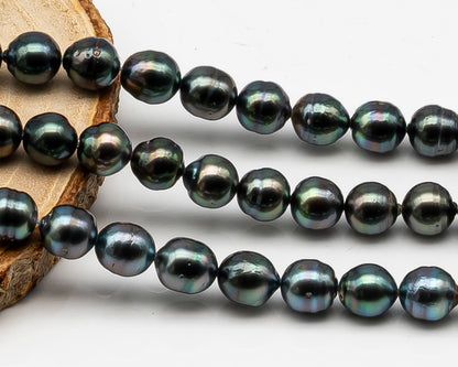 8-9mm Tahitian Pearl in Full Strand, Natural Colors , Temporarily Strung Black Pearls for Jewelry Making, SKU # 3247TH