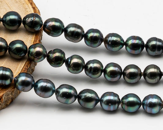 8-9mm Tahitian Pearl in Full Strand, Natural Colors , Temporarily Strung Black Pearls for Jewelry Making, SKU # 3247TH