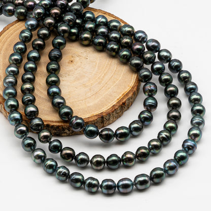 8-9mm Tahitian Pearl in Full Strand, Natural Colors , Temporarily Strung Black Pearls for Jewelry Making, SKU # 3247TH
