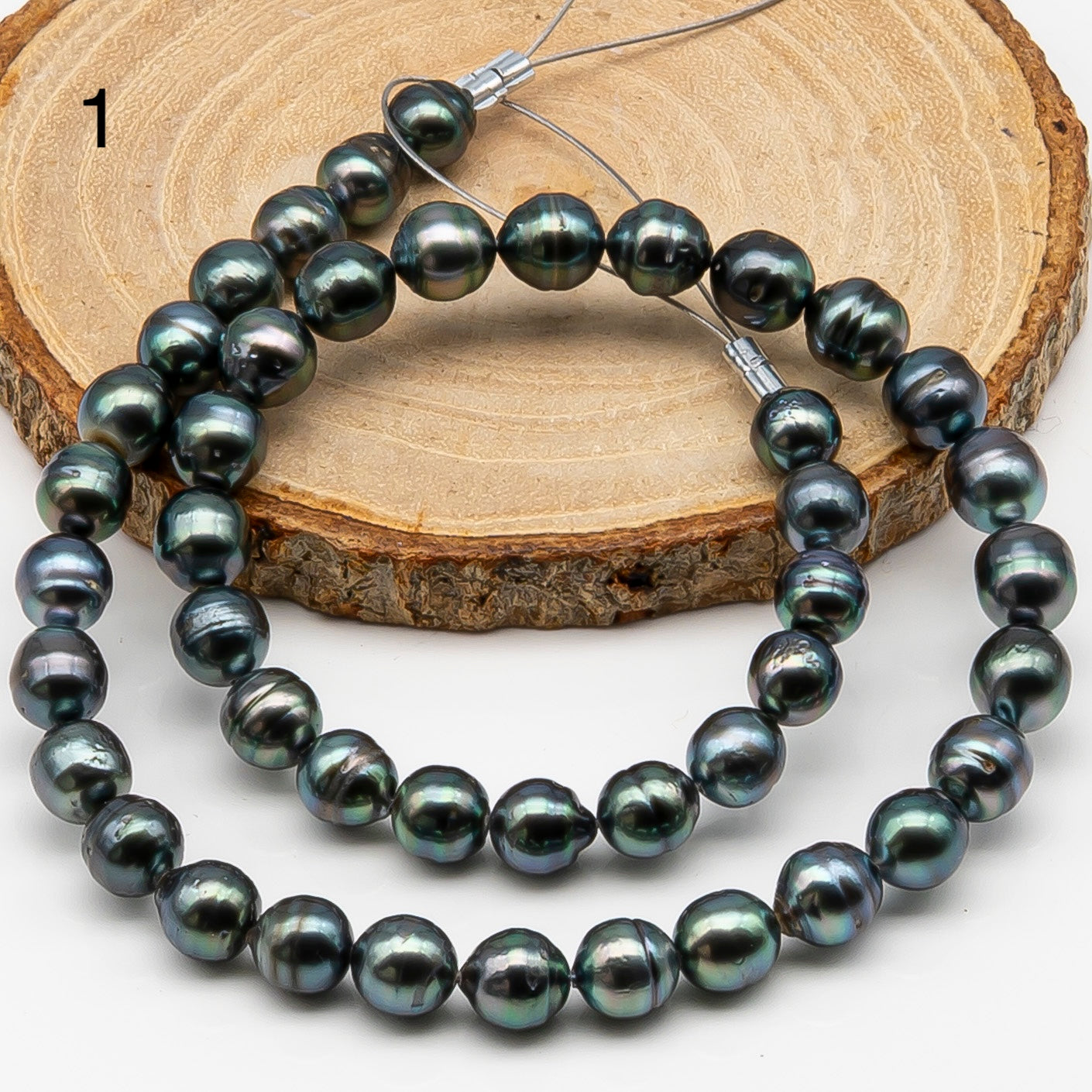 8-9mm Tahitian Pearl in Full Strand, Natural Colors , Temporarily Strung Black Pearls for Jewelry Making, SKU # 3247TH