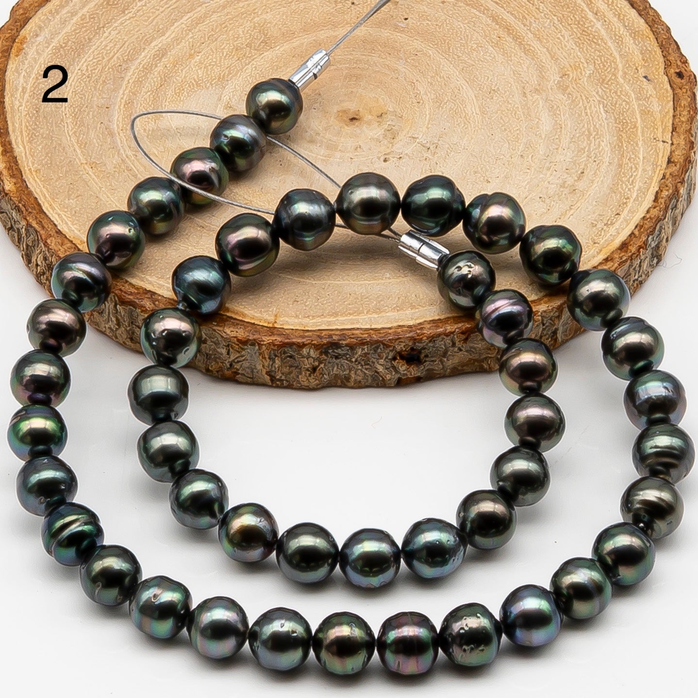 8-9mm Tahitian Pearl in Full Strand, Natural Colors , Temporarily Strung Black Pearls for Jewelry Making, SKU # 3247TH