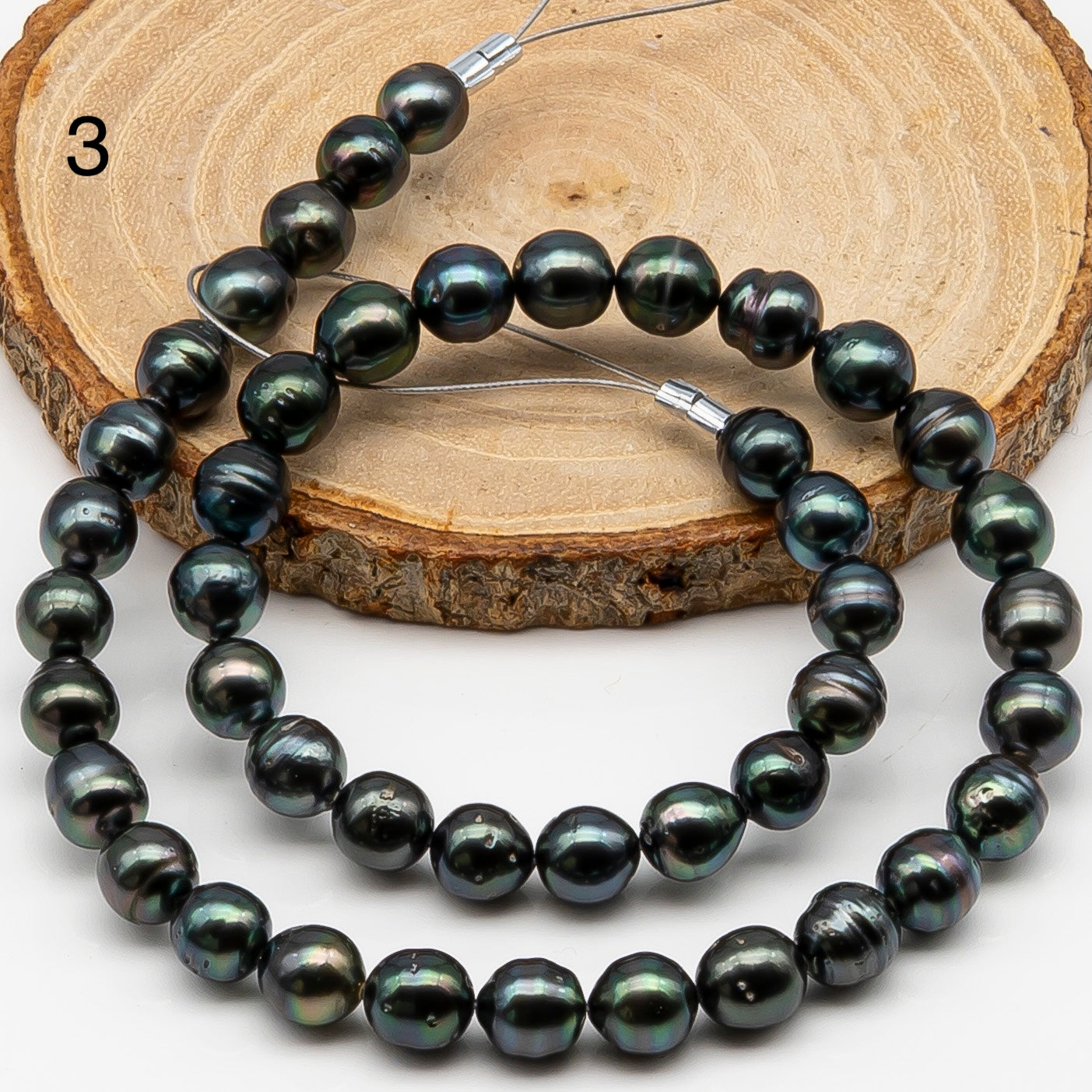 8-9mm Tahitian Pearl in Full Strand, Natural Colors , Temporarily Strung Black Pearls for Jewelry Making, SKU # 3247TH