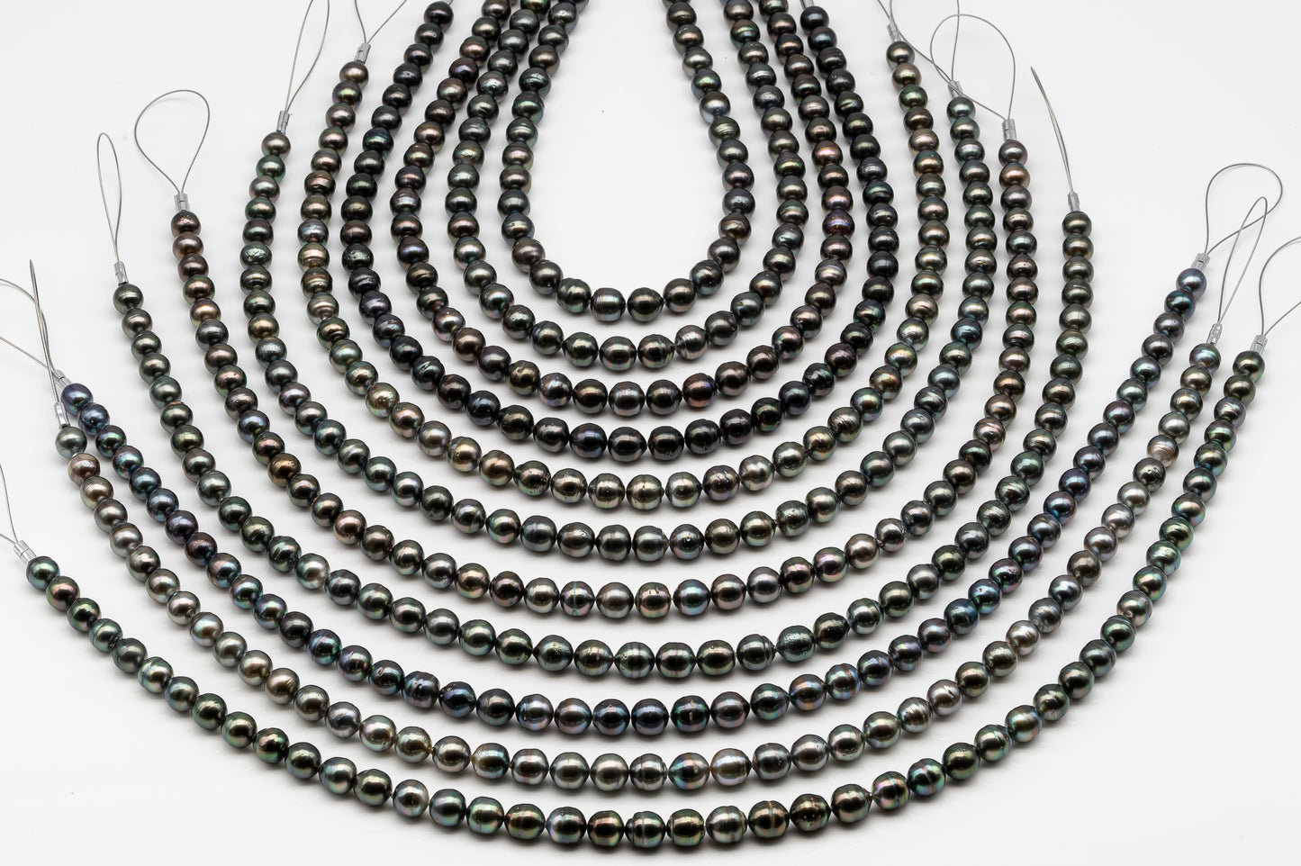 8-9mm Tahitian Pearl in Full Strand, Natural Colors , Temporarily Strung Black Pearls for Jewelry Making, SKU # 3248TH