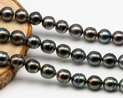 8-9mm Tahitian Pearl in Full Strand, Natural Colors , Temporarily Strung Black Pearls for Jewelry Making, SKU # 3248TH