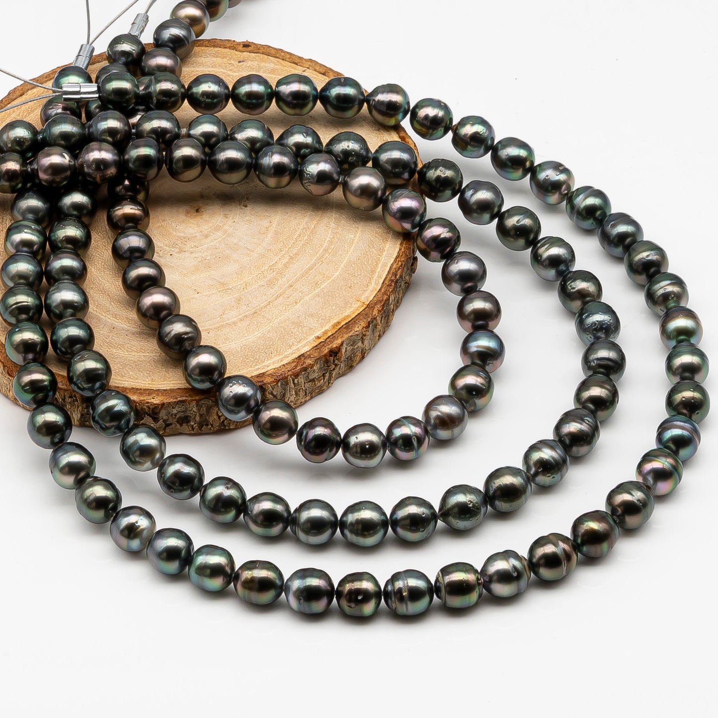 8-9mm Tahitian Pearl in Full Strand, Natural Colors , Temporarily Strung Black Pearls for Jewelry Making, SKU # 3248TH