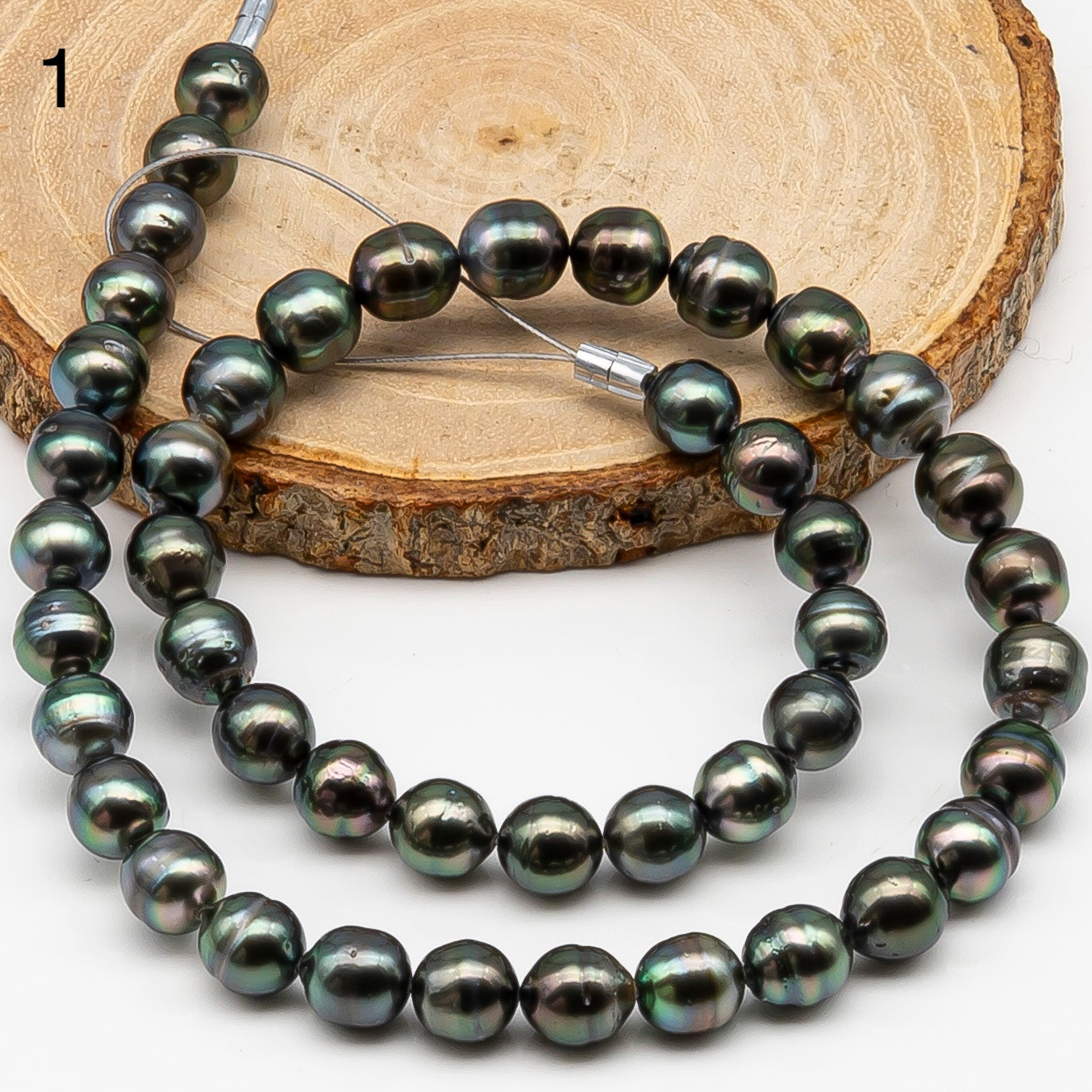 8-9mm Tahitian Pearl in Full Strand, Natural Colors , Temporarily Strung Black Pearls for Jewelry Making, SKU # 3248TH