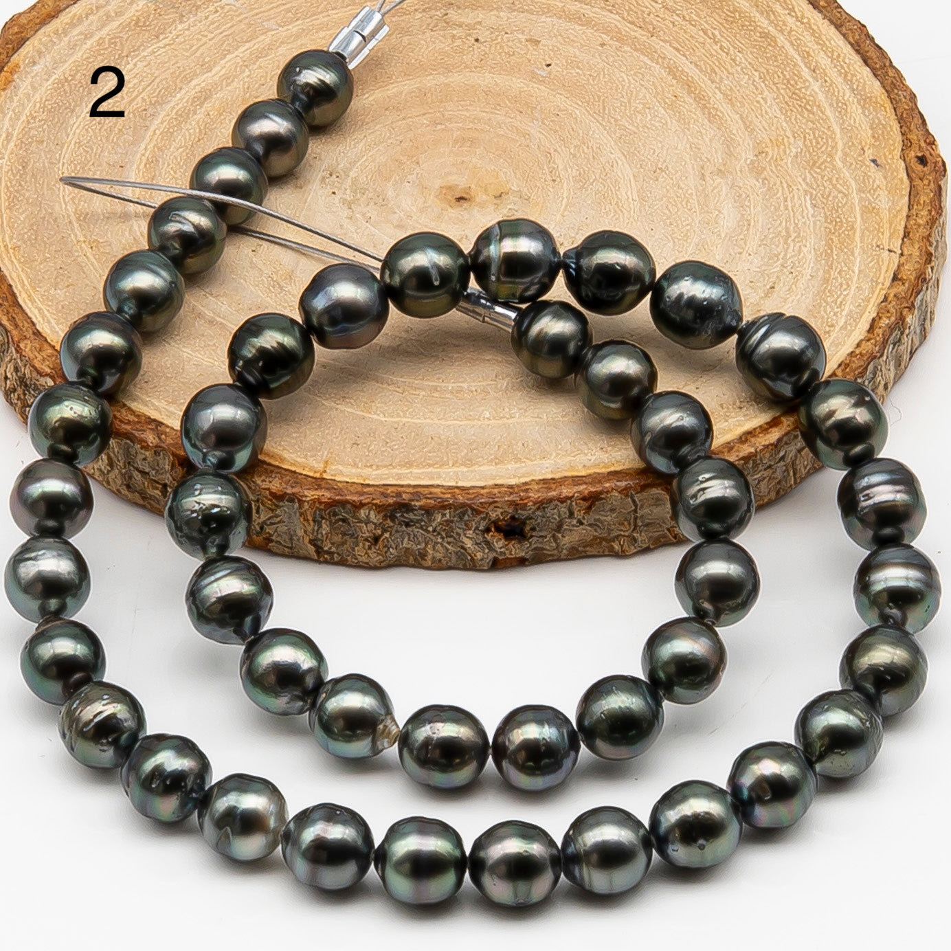 8-9mm Tahitian Pearl in Full Strand, Natural Colors , Temporarily Strung Black Pearls for Jewelry Making, SKU # 3248TH
