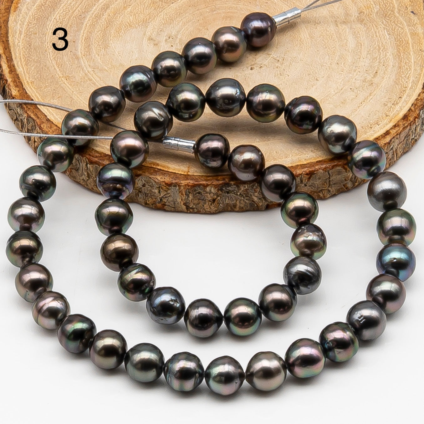 8-9mm Tahitian Pearl in Full Strand, Natural Colors , Temporarily Strung Black Pearls for Jewelry Making, SKU # 3248TH
