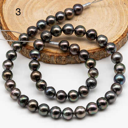 8-9mm Tahitian Pearl in Full Strand, Natural Colors , Temporarily Strung Black Pearls for Jewelry Making, SKU # 3248TH
