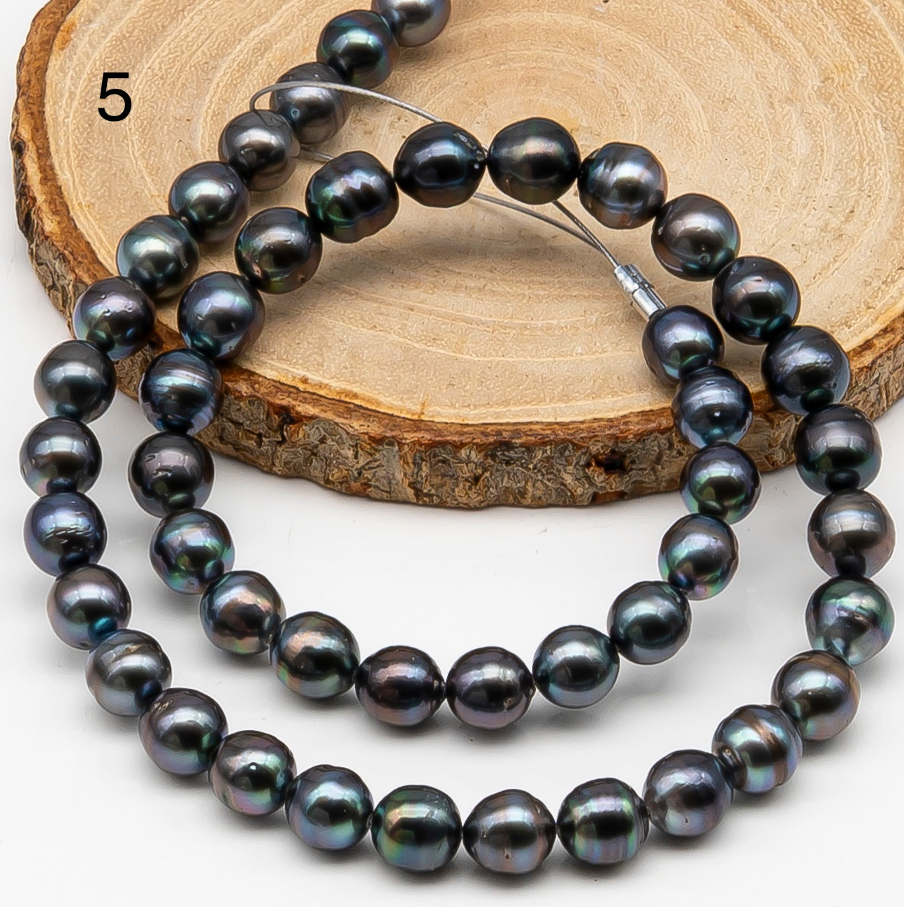 8-9mm Tahitian Pearl in Full Strand, Natural Colors , Temporarily Strung Black Pearls for Jewelry Making, SKU # 3248TH