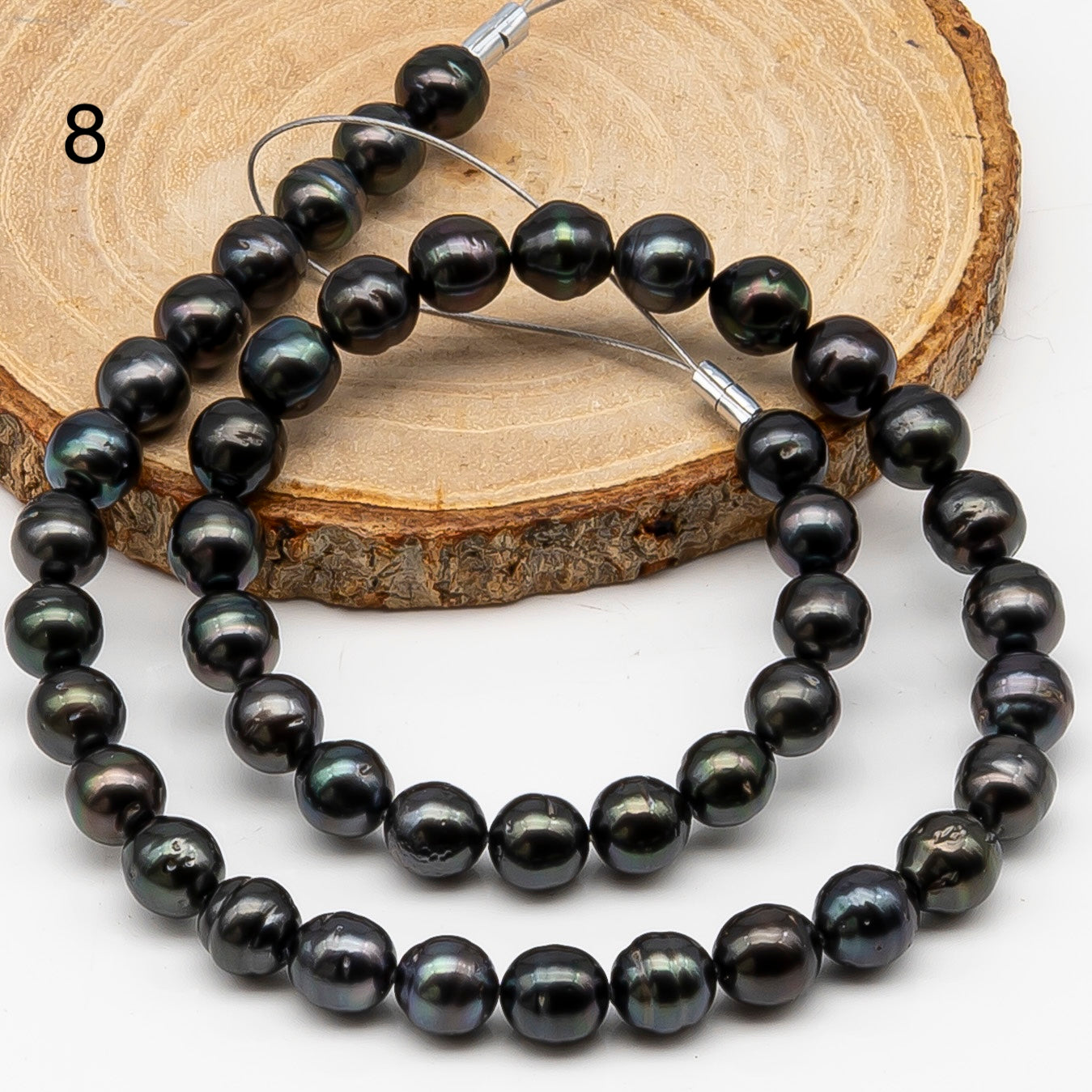 8-9mm Tahitian Pearl in Full Strand, Natural Colors , Temporarily Strung Black Pearls for Jewelry Making, SKU # 3248TH
