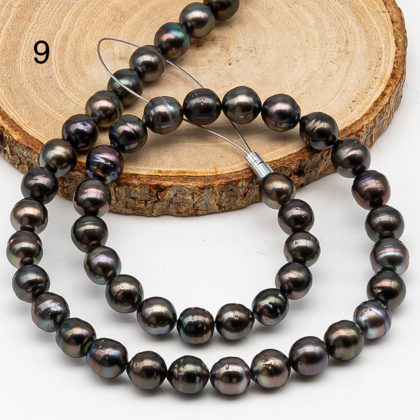 8-9mm Tahitian Pearl in Full Strand, Natural Colors , Temporarily Strung Black Pearls for Jewelry Making, SKU # 3248TH