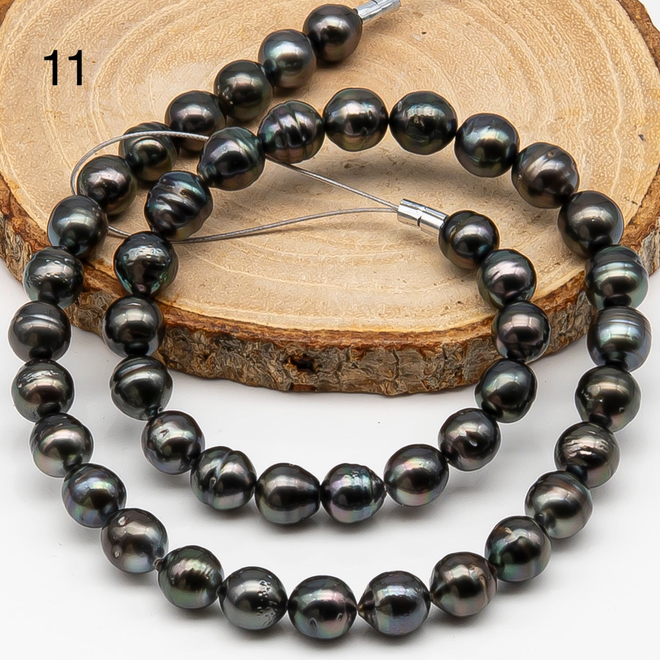 8-9mm Tahitian Pearl in Full Strand, Natural Colors , Temporarily Strung Black Pearls for Jewelry Making, SKU # 3248TH