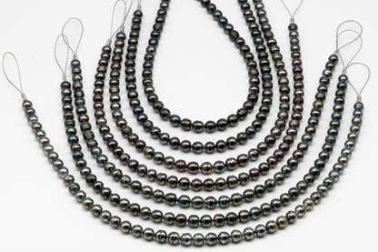 8-9mm Tahitian Pearl in Full Strand, Natural Colors , Temporarily Strung Black Pearls for Jewelry Making, SKU # 3249TH