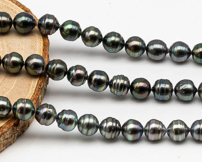 8-9mm Tahitian Pearl in Full Strand, Natural Colors , Temporarily Strung Black Pearls for Jewelry Making, SKU # 3249TH