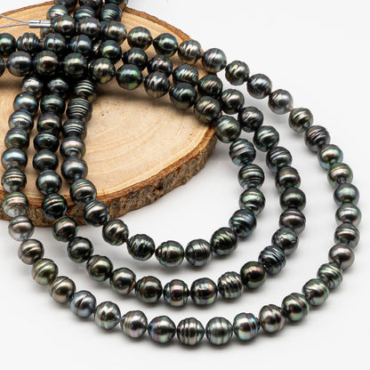 8-9mm Tahitian Pearl in Full Strand, Natural Colors , Temporarily Strung Black Pearls for Jewelry Making, SKU # 3249TH