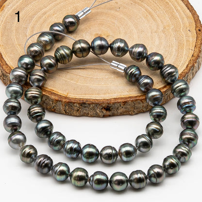 8-9mm Tahitian Pearl in Full Strand, Natural Colors , Temporarily Strung Black Pearls for Jewelry Making, SKU # 3249TH