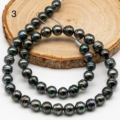 8-9mm Tahitian Pearl in Full Strand, Natural Colors , Temporarily Strung Black Pearls for Jewelry Making, SKU # 3249TH