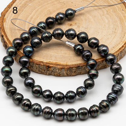 8-9mm Tahitian Pearl in Full Strand, Natural Colors , Temporarily Strung Black Pearls for Jewelry Making, SKU # 3249TH
