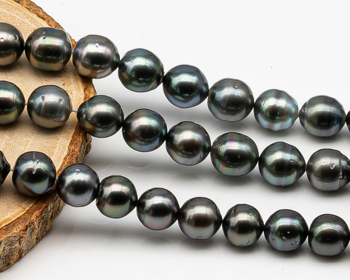 9-10mm Tahitian Pearl in Full Strand, Natural Colors , Temporarily Strung Black Pearls for Jewelry Making, SKU # 3250TH