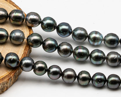 9-10mm Tahitian Pearl in Full Strand, Natural Colors , Temporarily Strung Black Pearls for Jewelry Making, SKU # 3250TH