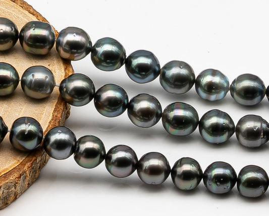 9-10mm Tahitian Pearl in Full Strand, Natural Colors , Temporarily Strung Black Pearls for Jewelry Making, SKU # 3250TH
