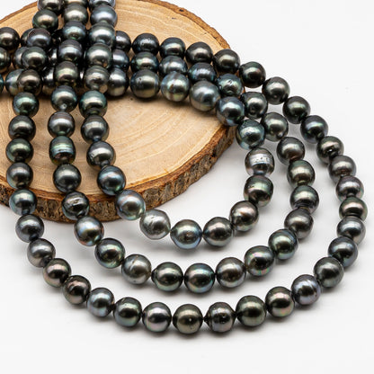 9-10mm Tahitian Pearl in Full Strand, Natural Colors , Temporarily Strung Black Pearls for Jewelry Making, SKU # 3250TH