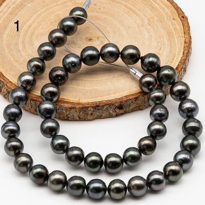 9-10mm Tahitian Pearl in Full Strand, Natural Colors , Temporarily Strung Black Pearls for Jewelry Making, SKU # 3250TH