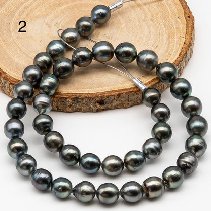 9-10mm Tahitian Pearl in Full Strand, Natural Colors , Temporarily Strung Black Pearls for Jewelry Making, SKU # 3250TH