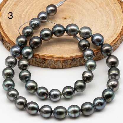 9-10mm Tahitian Pearl in Full Strand, Natural Colors , Temporarily Strung Black Pearls for Jewelry Making, SKU # 3250TH
