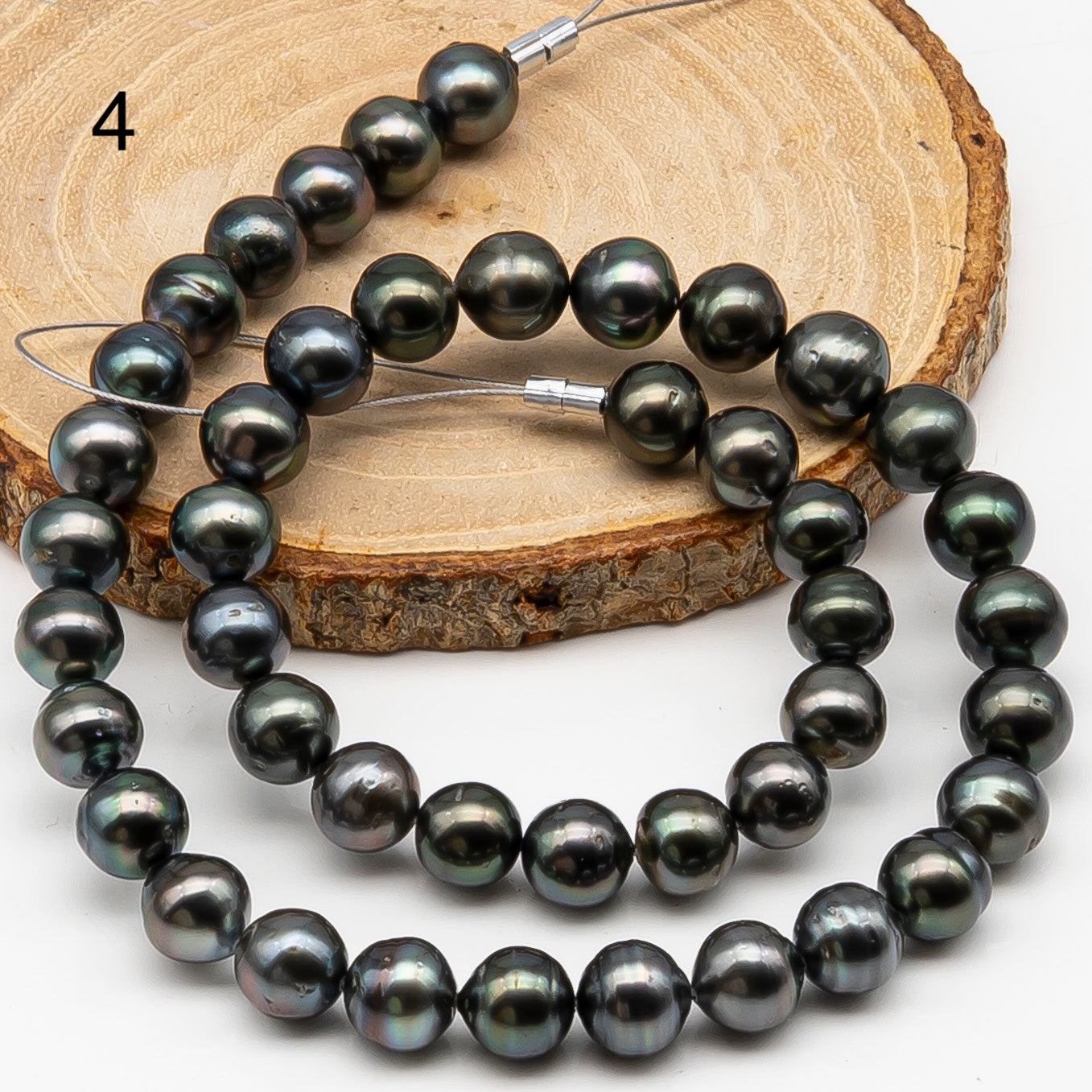 9-10mm Tahitian Pearl in Full Strand, Natural Colors , Temporarily Strung Black Pearls for Jewelry Making, SKU # 3250TH