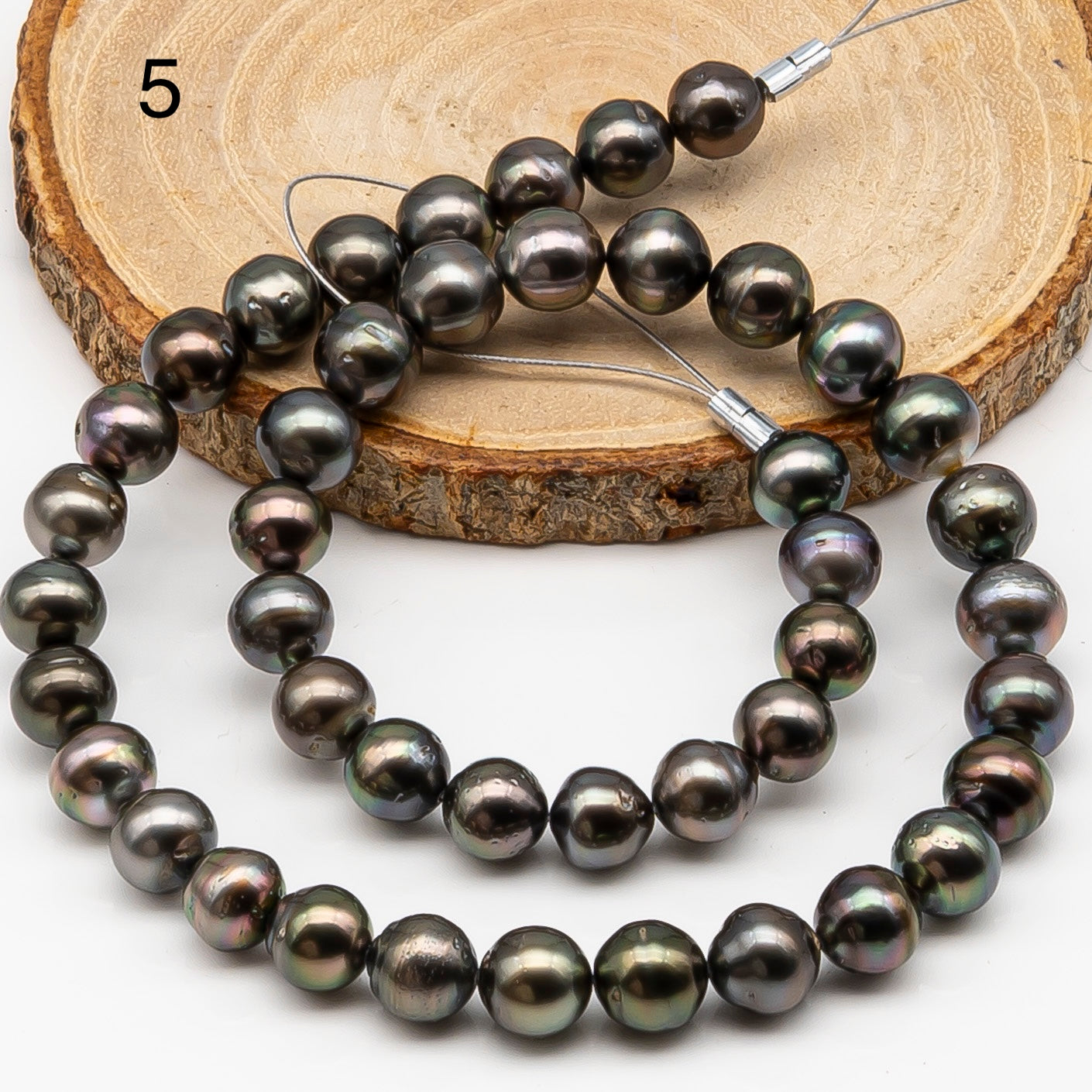 9-10mm Tahitian Pearl in Full Strand, Natural Colors , Temporarily Strung Black Pearls for Jewelry Making, SKU # 3250TH