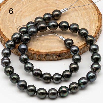 9-10mm Tahitian Pearl in Full Strand, Natural Colors , Temporarily Strung Black Pearls for Jewelry Making, SKU # 3250TH