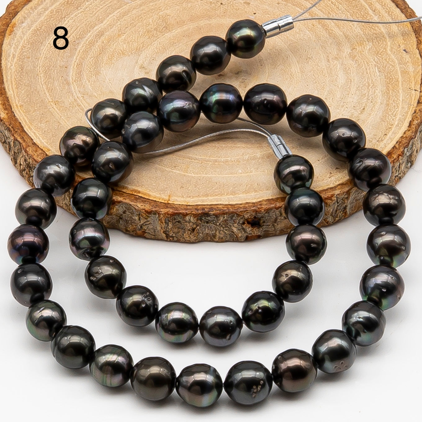 9-10mm Tahitian Pearl in Full Strand, Natural Colors , Temporarily Strung Black Pearls for Jewelry Making, SKU # 3250TH
