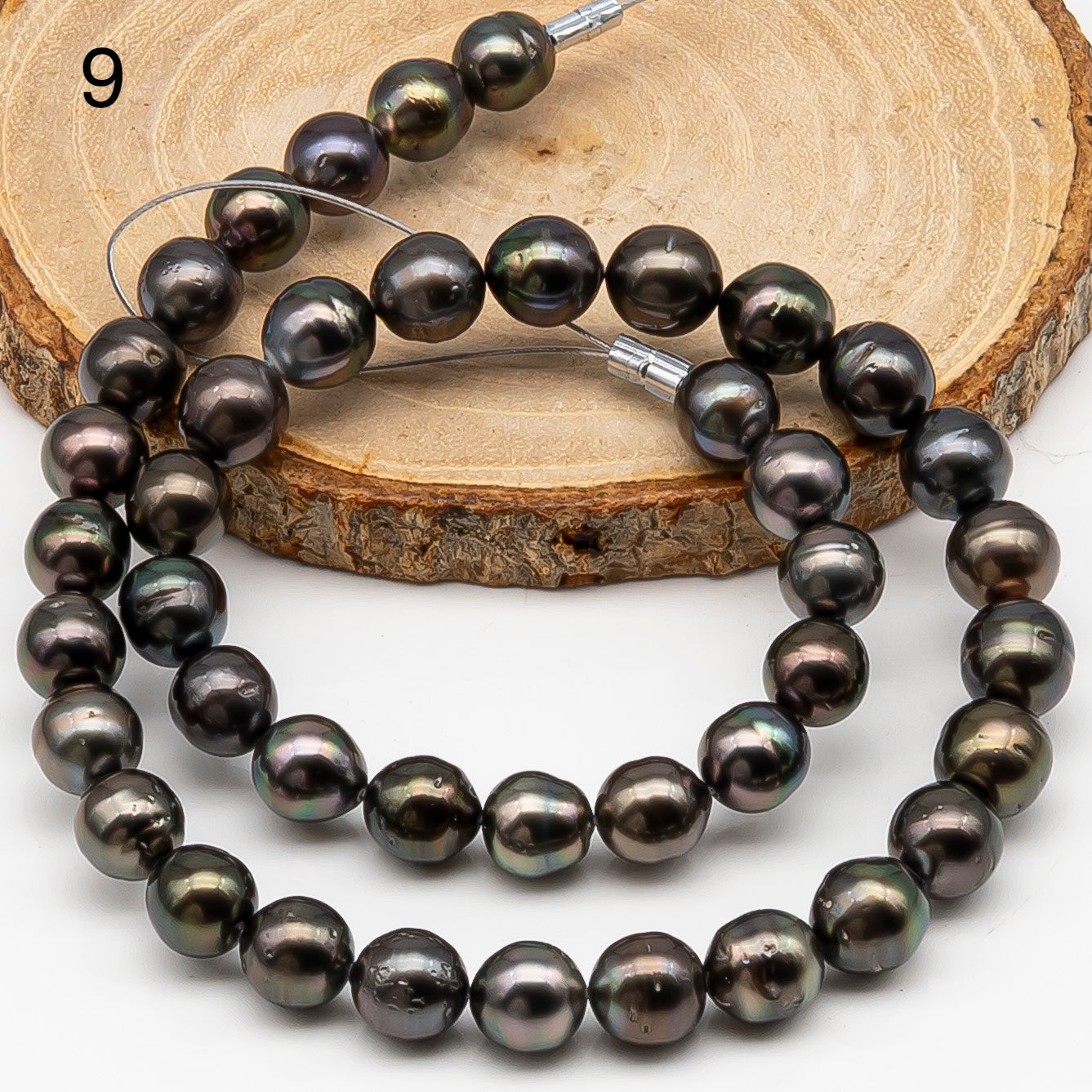 9-10mm Tahitian Pearl in Full Strand, Natural Colors , Temporarily Strung Black Pearls for Jewelry Making, SKU # 3250TH