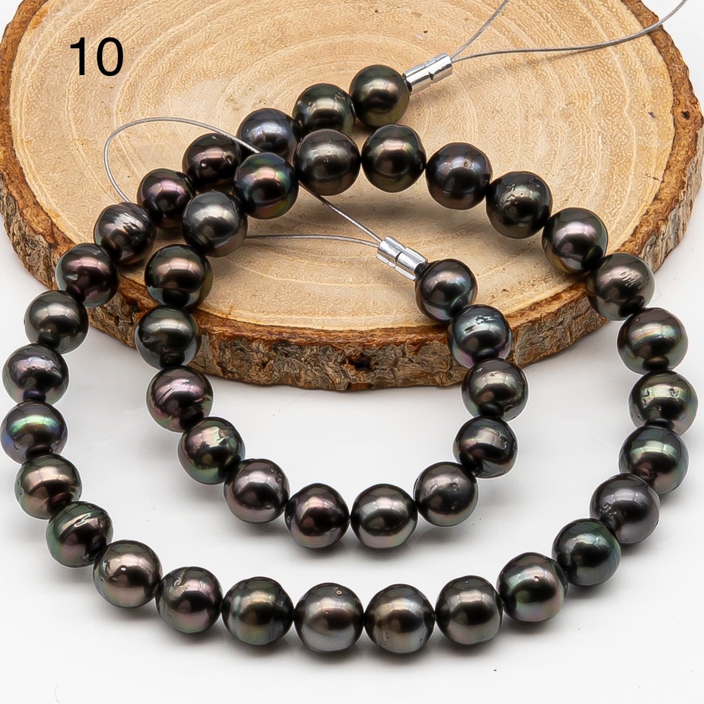 9-10mm Tahitian Pearl in Full Strand, Natural Colors , Temporarily Strung Black Pearls for Jewelry Making, SKU # 3250TH