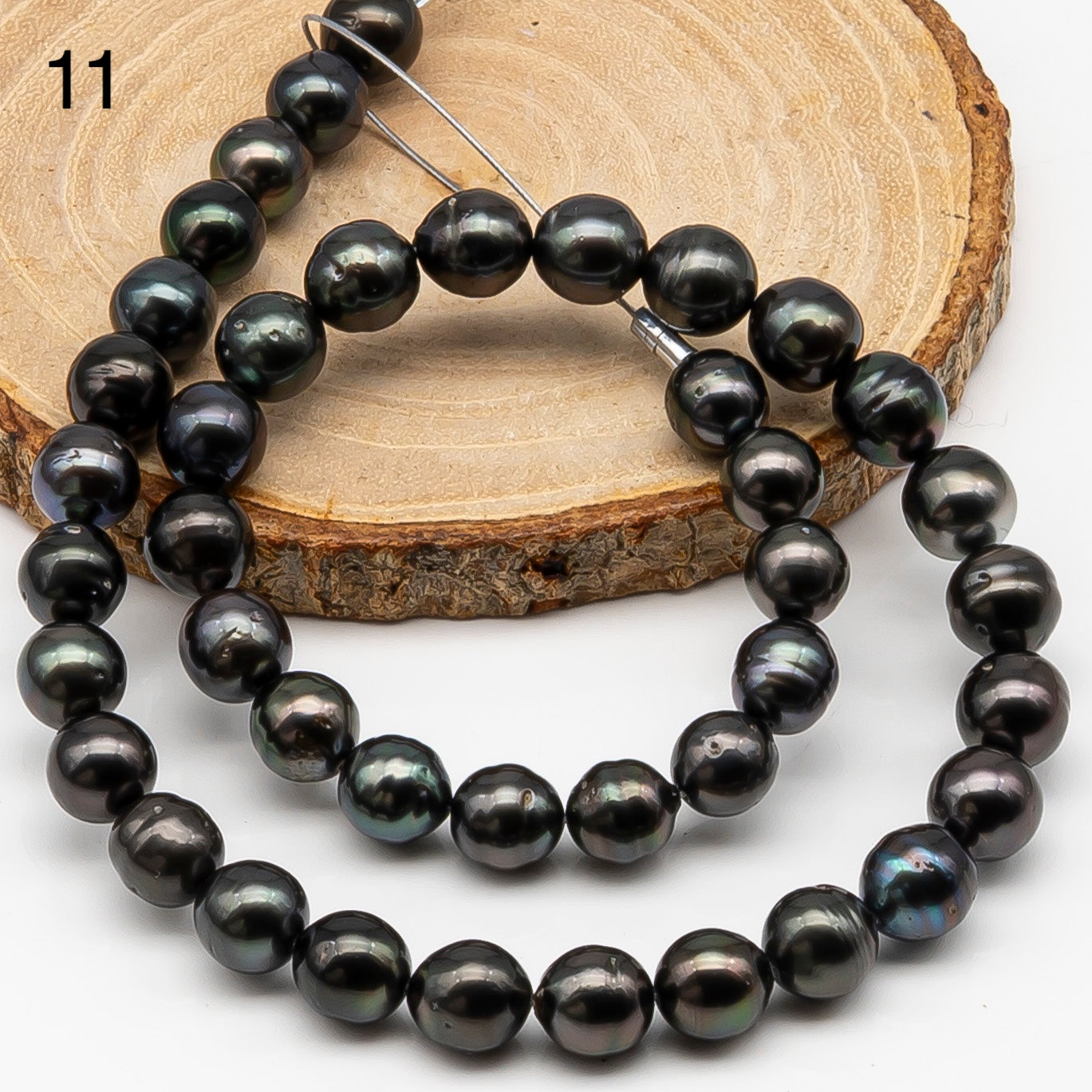9-10mm Tahitian Pearl in Full Strand, Natural Colors , Temporarily Strung Black Pearls for Jewelry Making, SKU # 3250TH