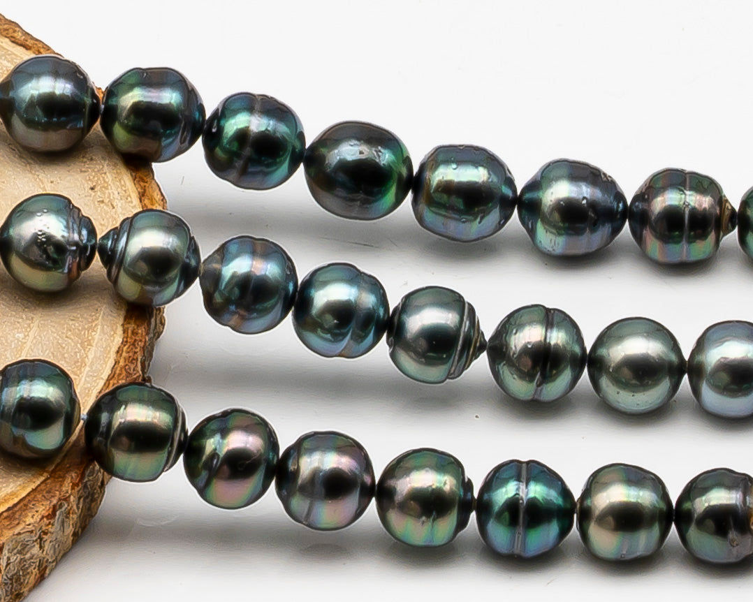 9-10mm Tahitian Pearl in Full Strand, Natural Colors , Temporarily Strung Black Pearls for Jewelry Making, SKU # 3251TH