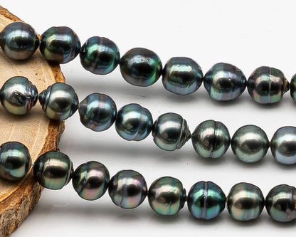 9-10mm Tahitian Pearl in Full Strand, Natural Colors , Temporarily Strung Black Pearls for Jewelry Making, SKU # 3251TH