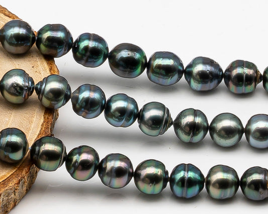 9-10mm Tahitian Pearl in Full Strand, Natural Colors , Temporarily Strung Black Pearls for Jewelry Making, SKU # 3251TH